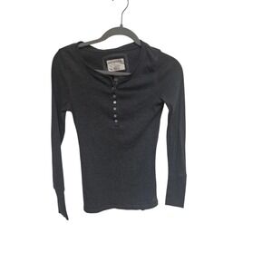 Y2K Bella Swan Aeropostale Womens Dark Gray Ribbed Henley‎ Long Sleeve Stretch M
